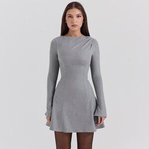 House of CB Angelique Grey A-Line Long Sleeve Mini Dress